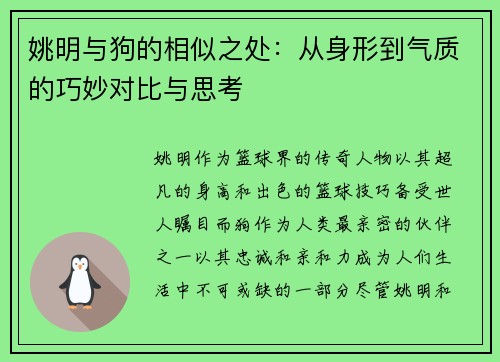 姚明与狗的相似之处：从身形到气质的巧妙对比与思考